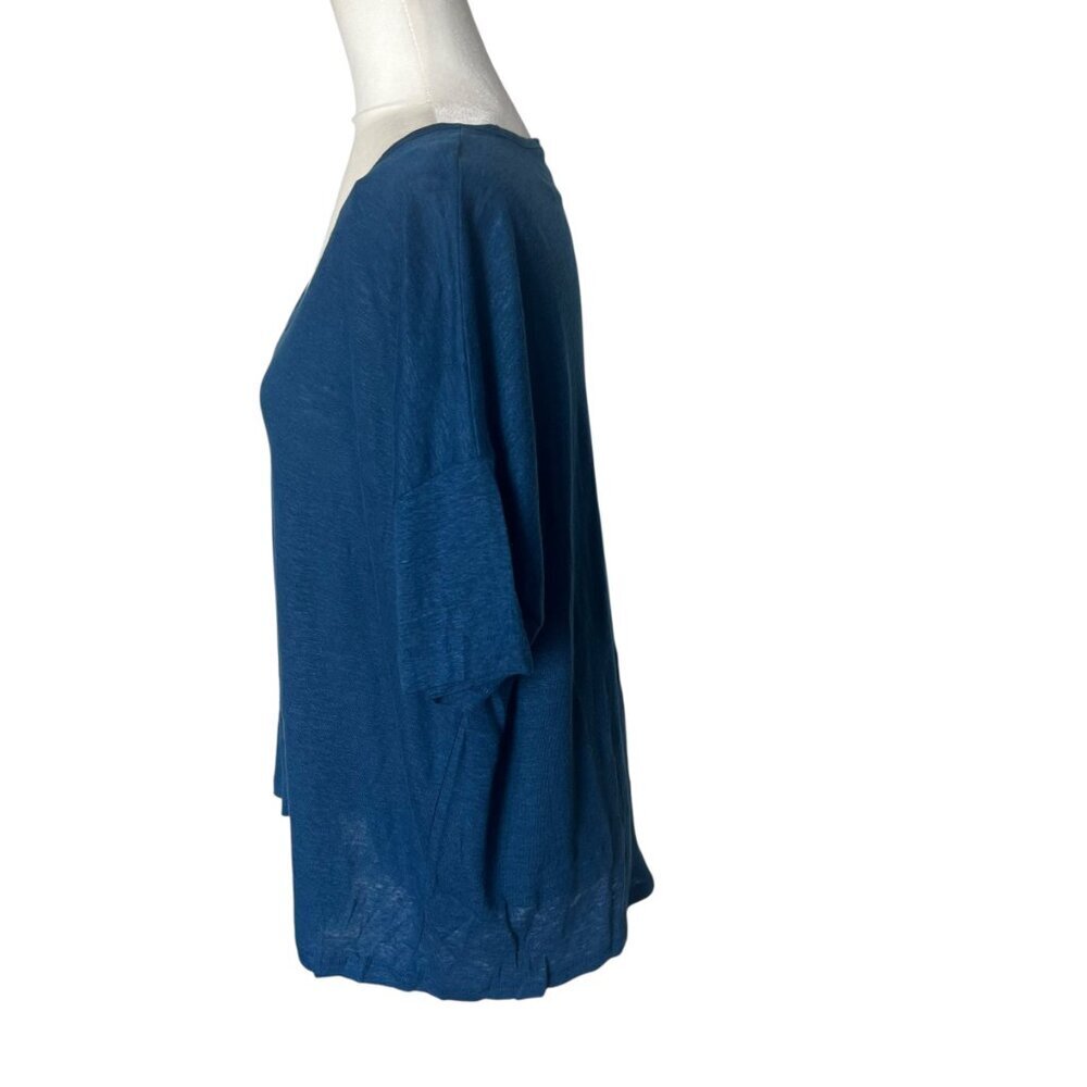 J.Crew 100% Linen Relaxed Tee Size Medium Blue Teal Color - Picture 2 of 11